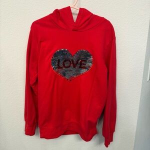 Red Hoodie with Sequin Heart Design